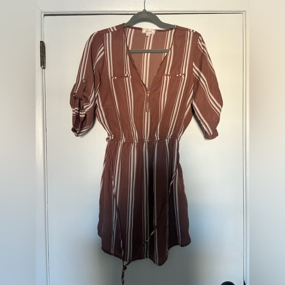 Stella Tweed Dresses & Skirts - Stella Tweed Brown and White Striped Mini Dress